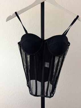 Charlotte Ruse Black Fishnet Corset Top